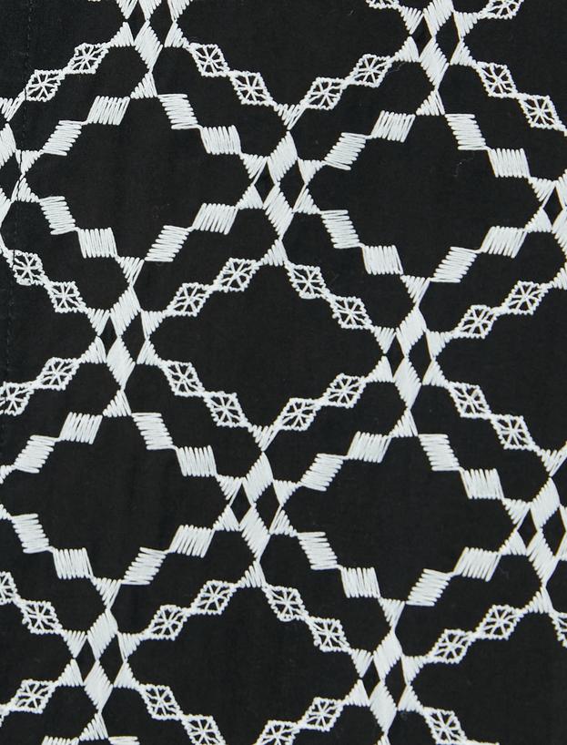Kısa Kollu Gömlek Geometrik İşlemeli Pamuklu_5