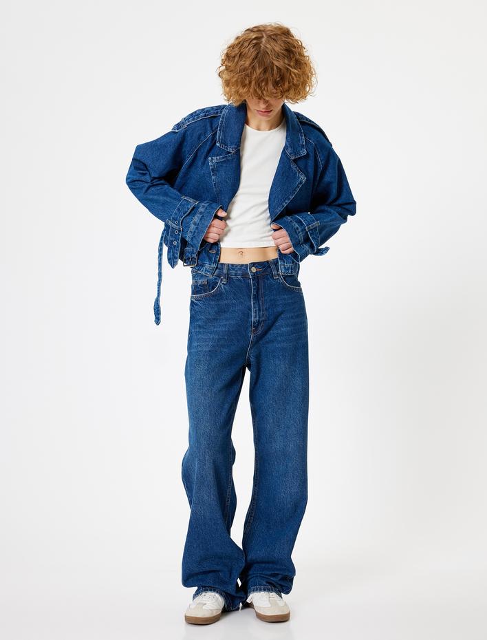  Oversize Kot Ceket Kruvaze Yaka Kemer Detaylı Düğmeli