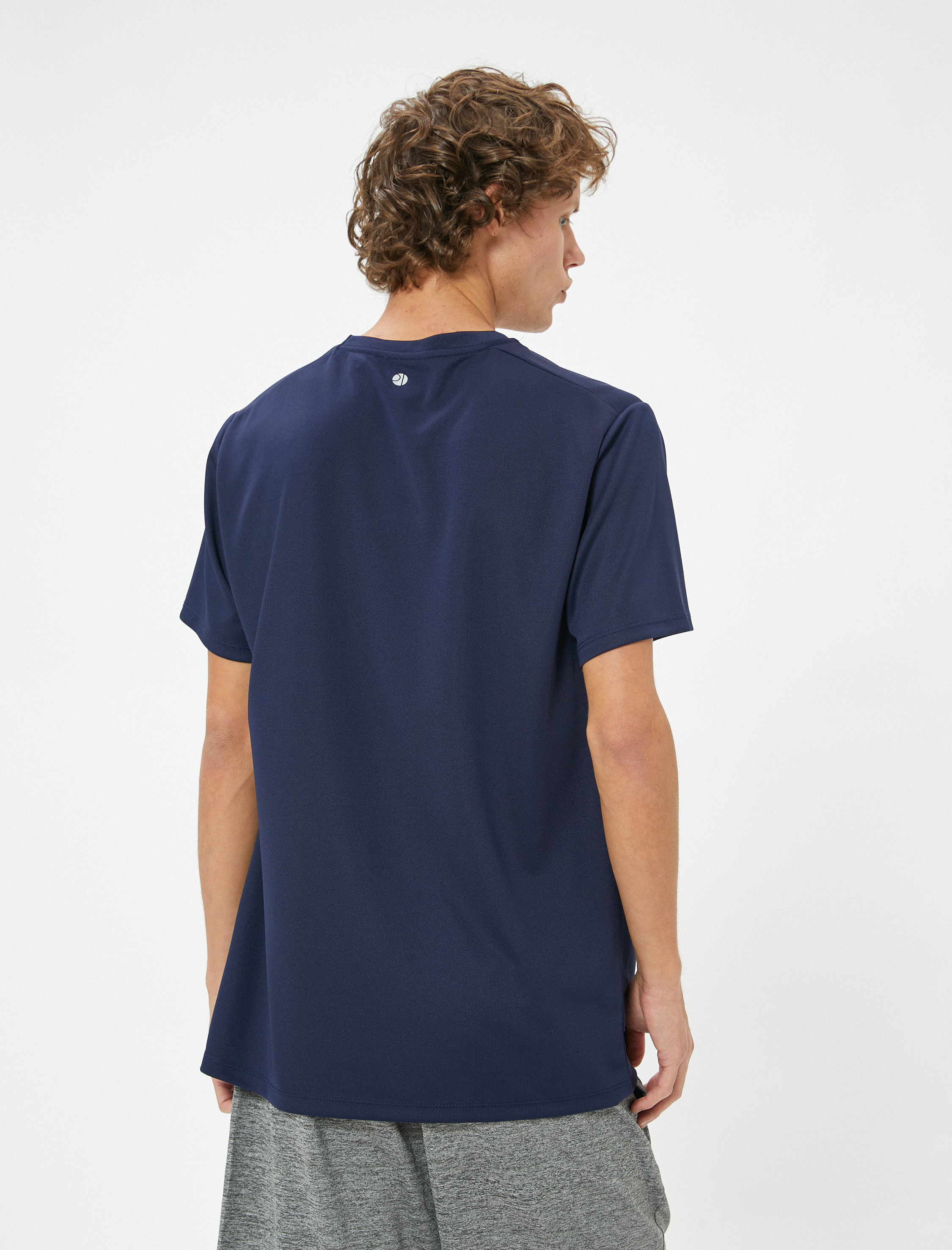   Spor Tişört Basic Kısa Kollu Bisiklet Yaka Şerit Detaylı