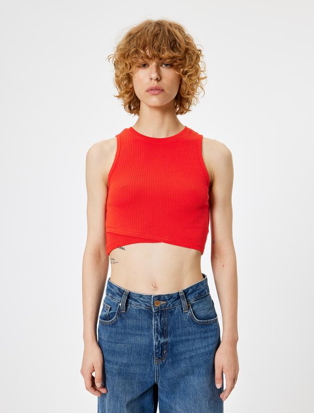 Basic Crop Atlet Baskılı Bisiklet  Yaka Pamuklu_2