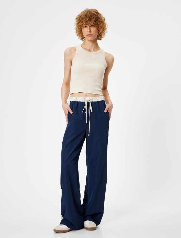  Paraşüt Pantolon Beli Bağcıklı Geniş Paça Cep Detaylı