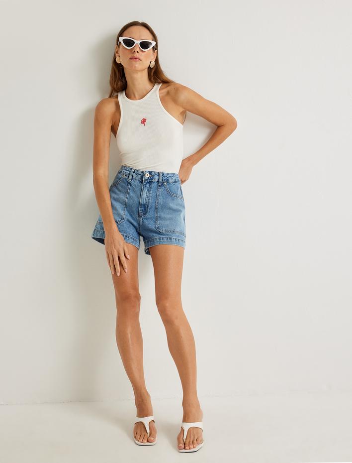  Koton X Şahika Ercümen - Halter Yaka Atlet Viskon Kumaş Fitilli İşleme Detaylı