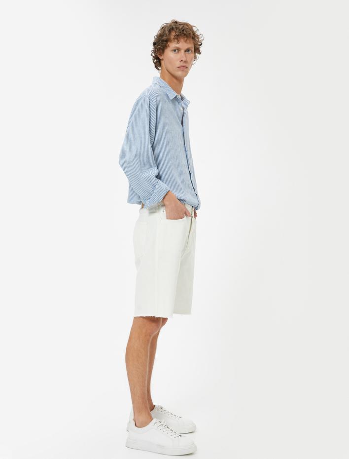  Slim Fit Kot Şort Bermuda Cep Detaylı Pamuklu