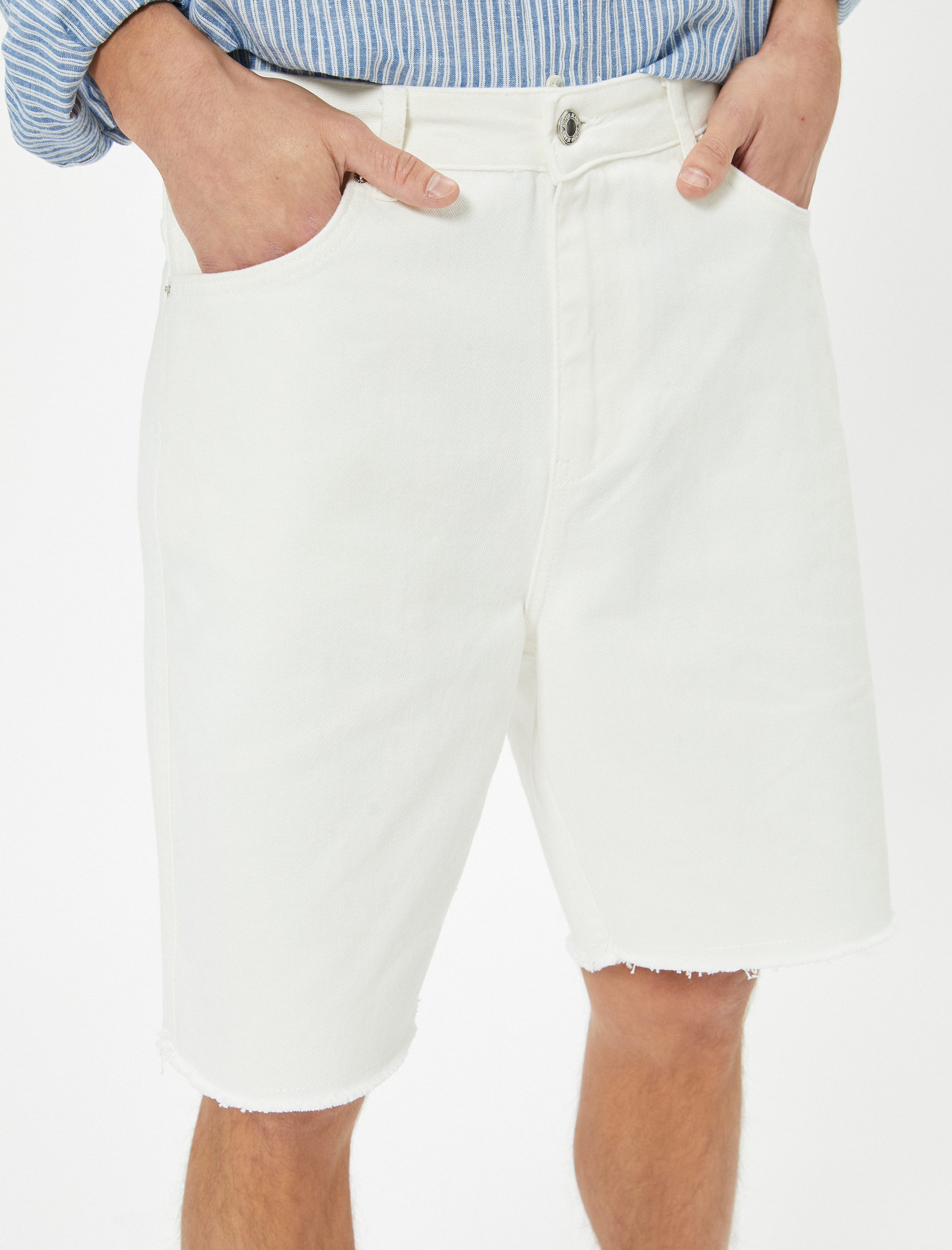 Slim Fit Kot Şort Bermuda Cep Detaylı Pamuklu