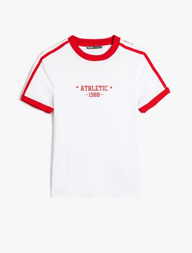 Slim Fit Tişört Slogan Baskılı Bisiklet Yaka Kısa Kollu_0