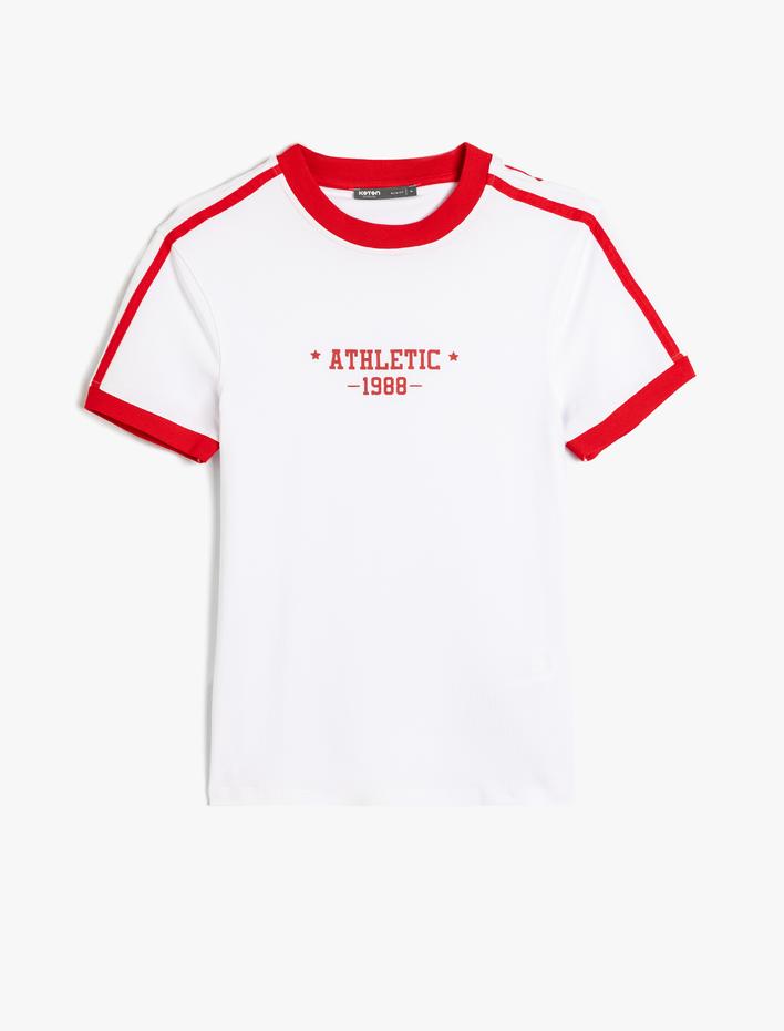  Slim Fit Tişört Slogan Baskılı Bisiklet Yaka Kısa Kollu