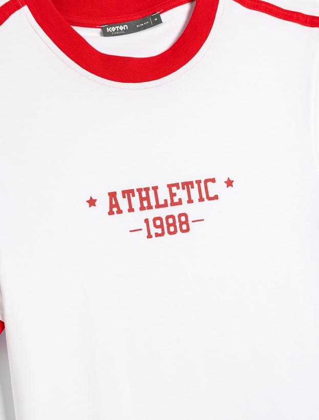 Slim Fit Tişört Slogan Baskılı Bisiklet Yaka Kısa Kollu_2