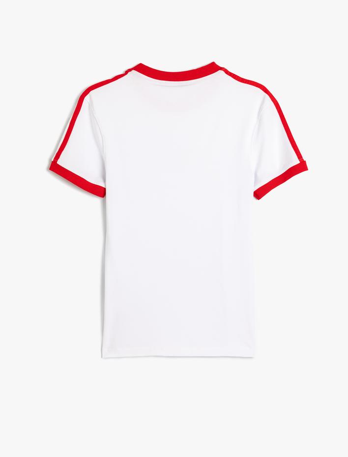  Slim Fit Tişört Slogan Baskılı Bisiklet Yaka Kısa Kollu