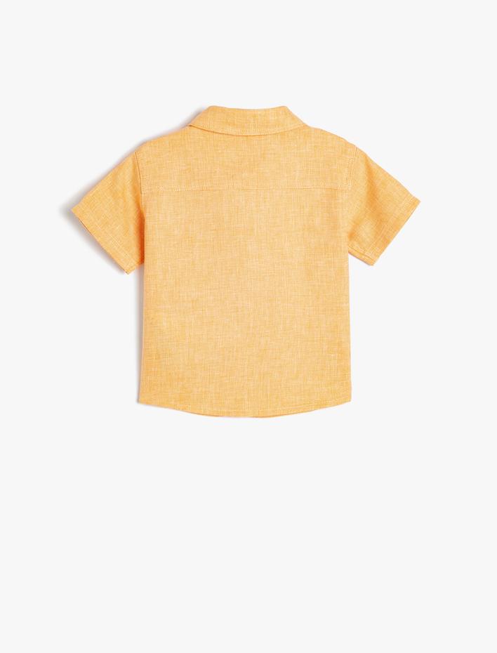 Erkek Bebek Keten Gömlek Kısa Kollu Cep Detaylı