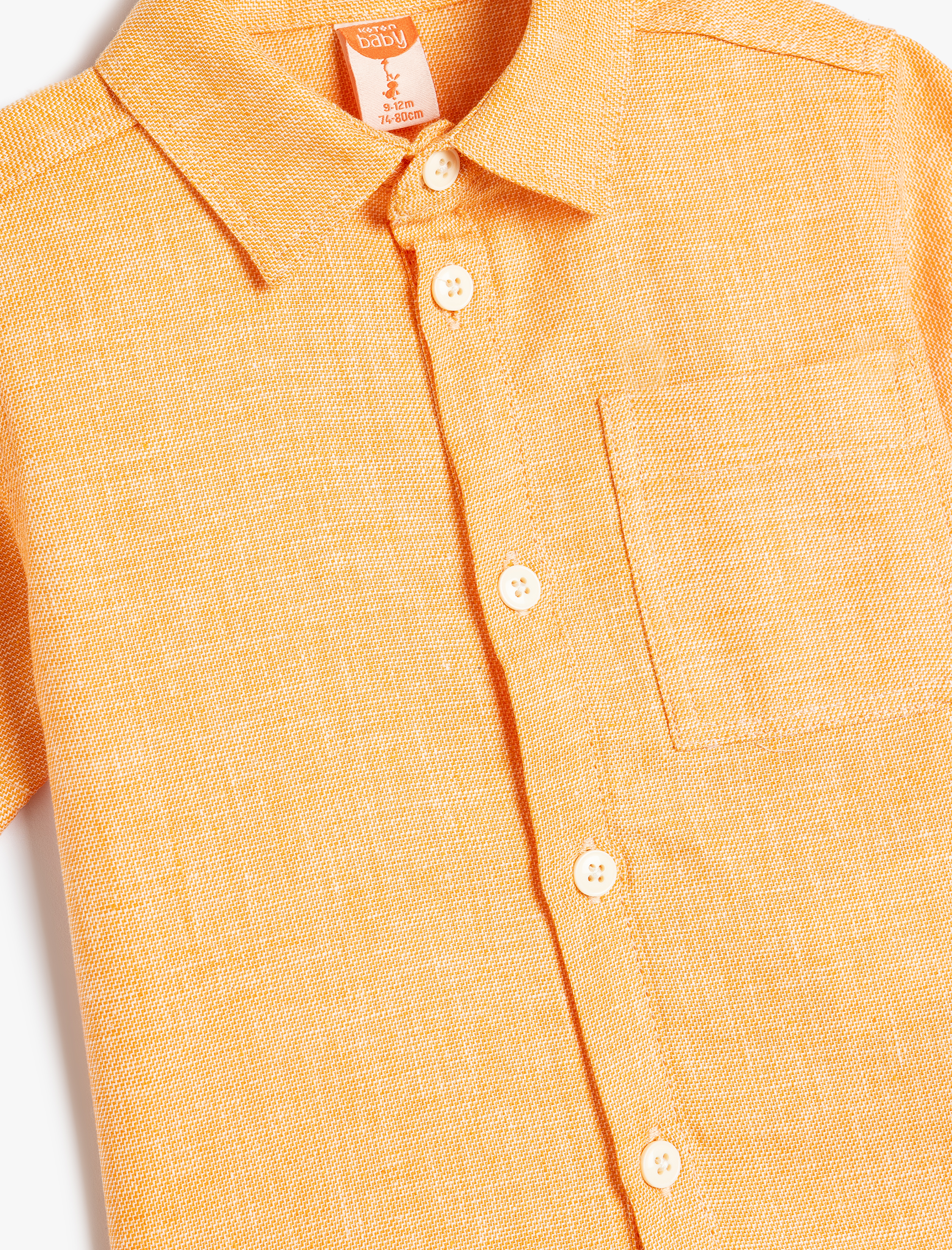  Erkek Bebek Keten Gömlek Kısa Kollu Cep Detaylı