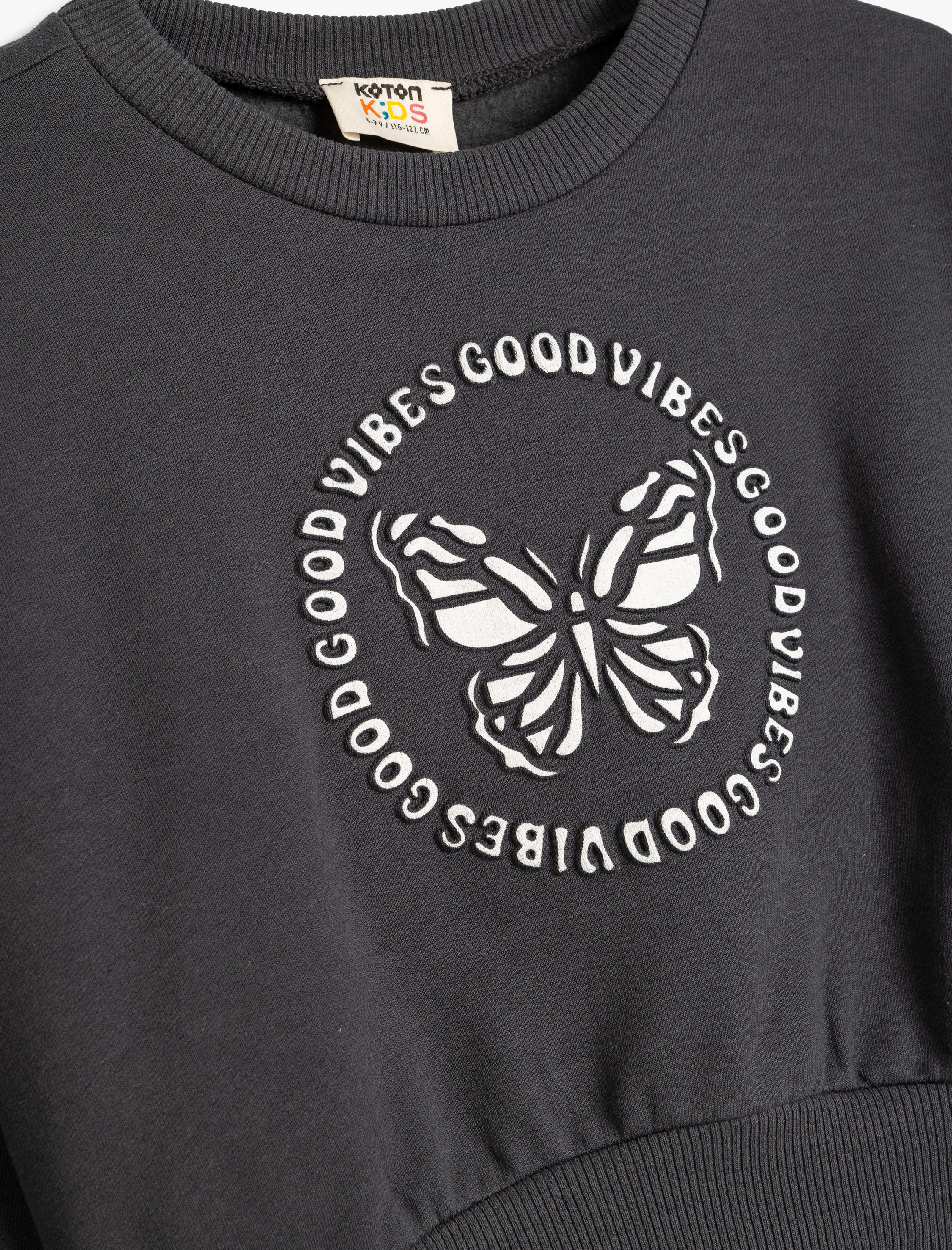  Kız Çocuk Oversize Sweatshirt Kelebek Baskılı Uzun Kollu Bisiklet Yaka Pamuklu Şardonlu