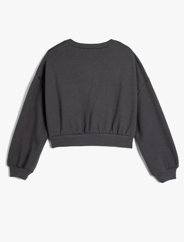 Oversize Sweatshirt Kelebek Baskılı Uzun Kollu Bisiklet Yaka Pamuklu_1