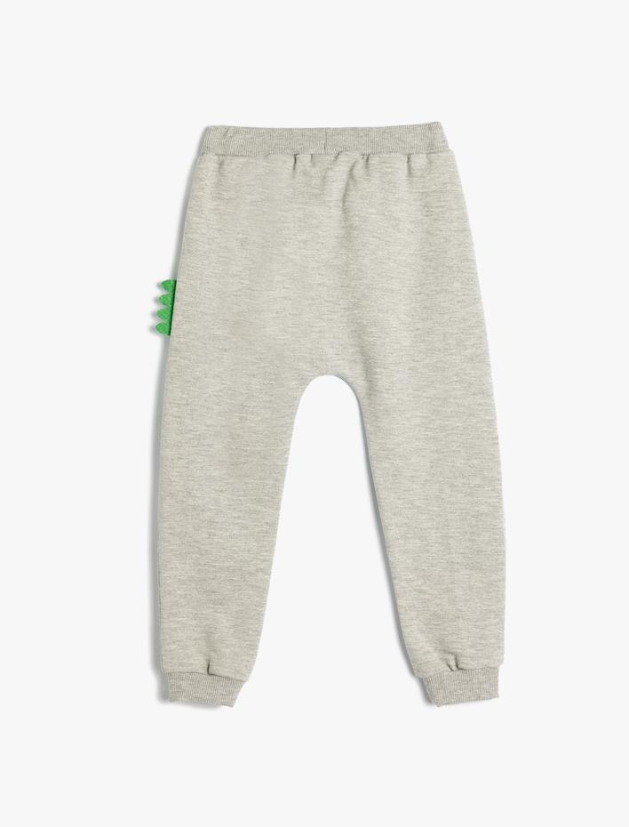 Erkek Bebek Dinozorlu Jogger Eşofman Altı Beli Bağlamalı Cepli Aplike Detaylı Şardonlu