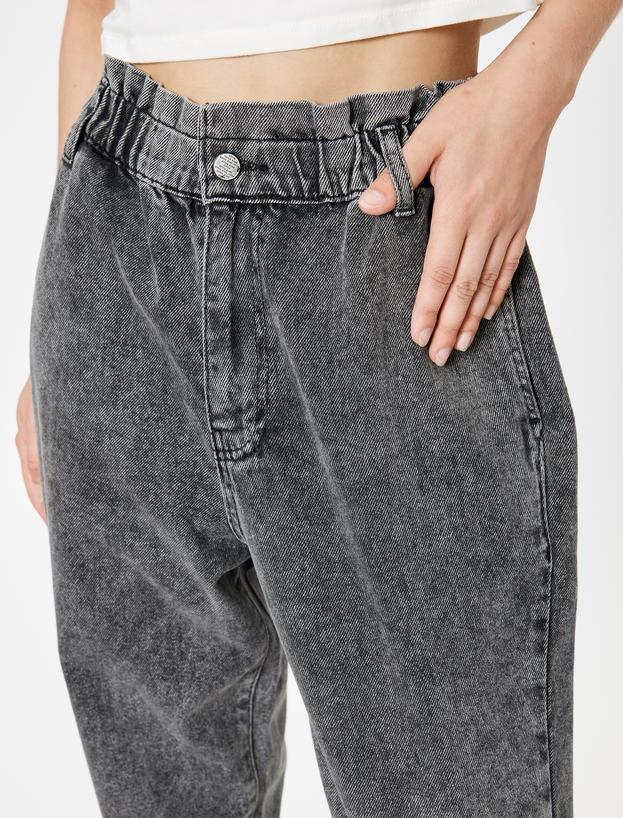 Baggy Kot Pantolon Yüksek Bel Bol Kalıp Beli Lastikli Düz Paça - Baggy Jeans_4