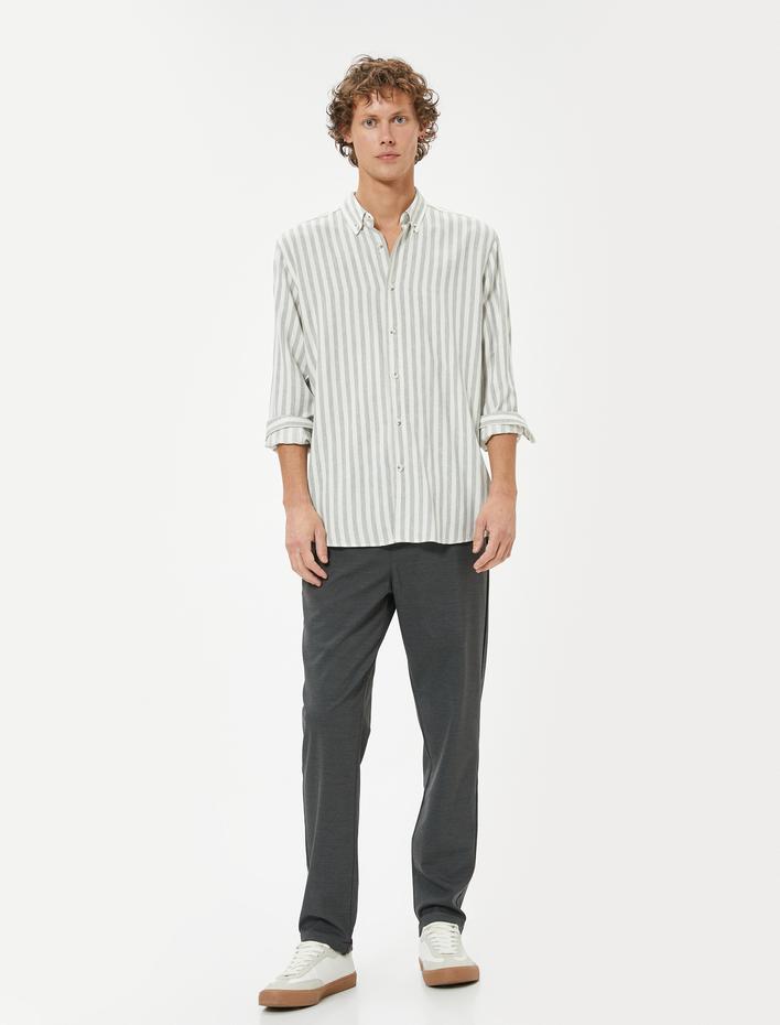  Kumaş Pantolon Chino Slim Fit Beli Bağcıklı Katlamalı Paça Cep Detaylı