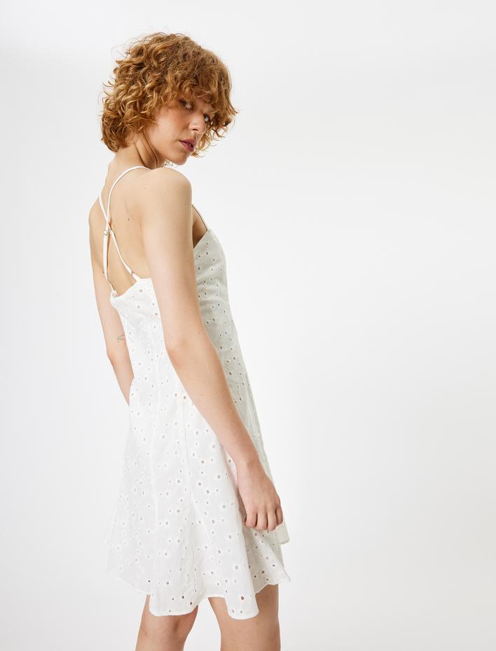  Mini Fisto Elbise Poplin Çapraz İp Askılı Slim Fit