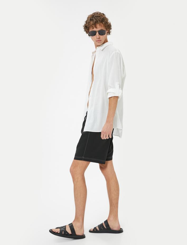  Deniz Şortu Oversize Beli Bağcıklı Dikiş Detaylı