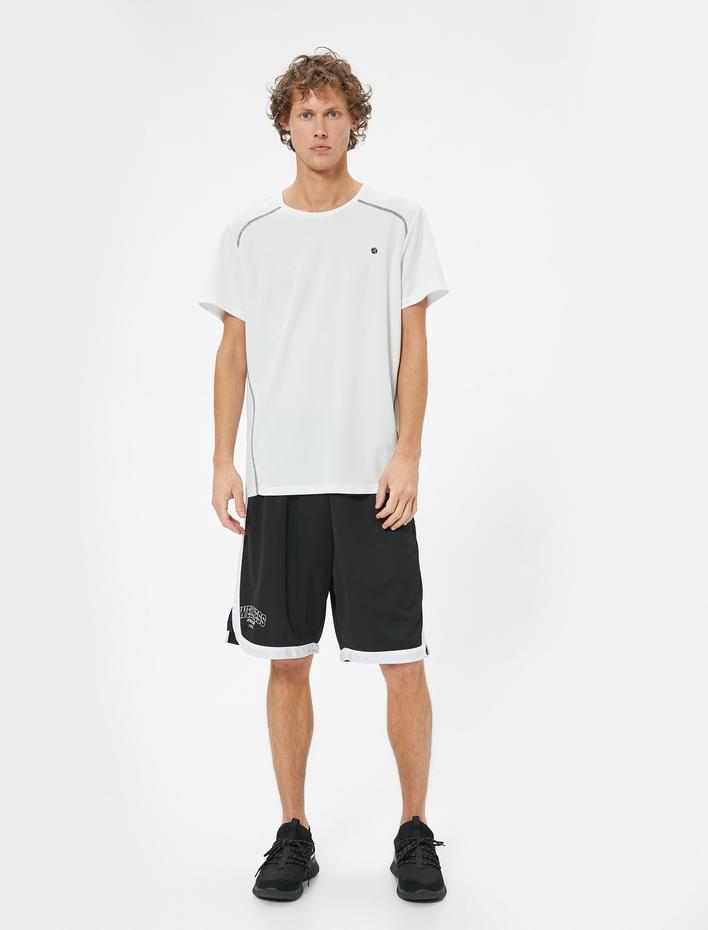  Spor Şort Oversize Slogan Baskılı Beli Lastikli Çizgi Detaylı