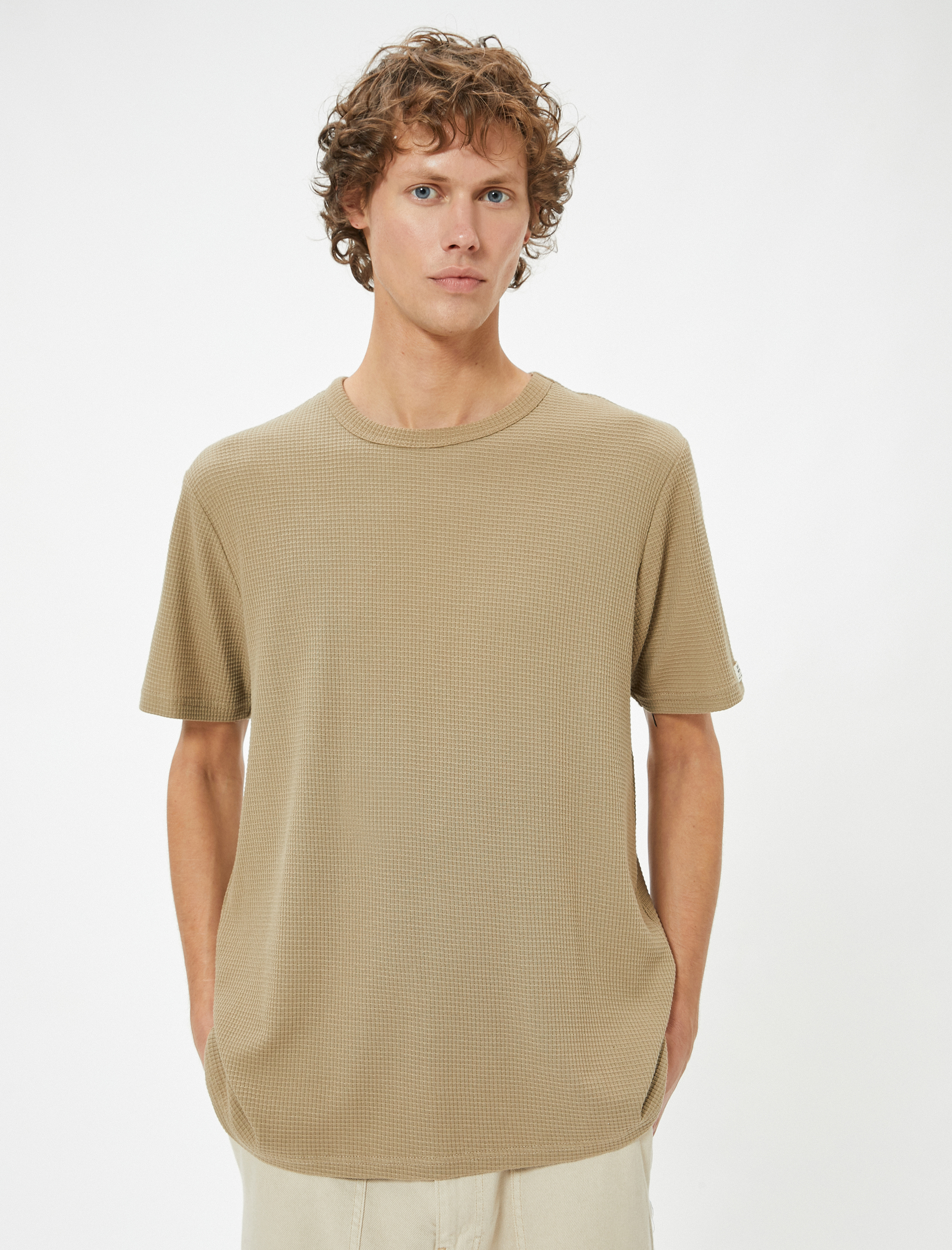   Etiket Detaylı Pamuklu Kısa Kollu Bisiklet Yaka Tişört