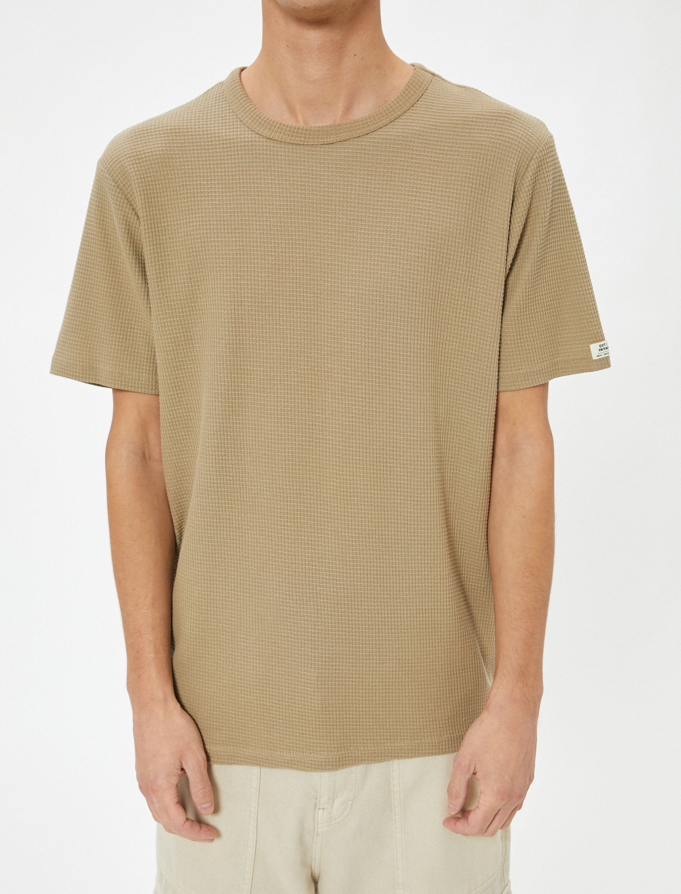   Etiket Detaylı Pamuklu Kısa Kollu Bisiklet Yaka Tişört