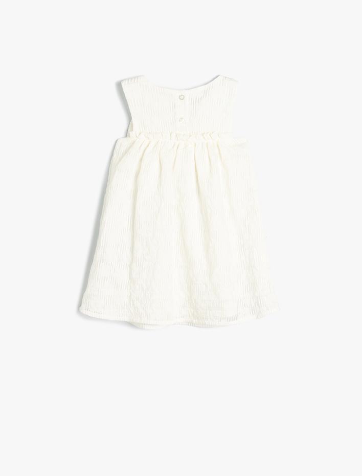 Kız Bebek Fiyonklu Elbise Çiçekli Astarlı Kolsuz A Kesim Yuvarlak Yaka