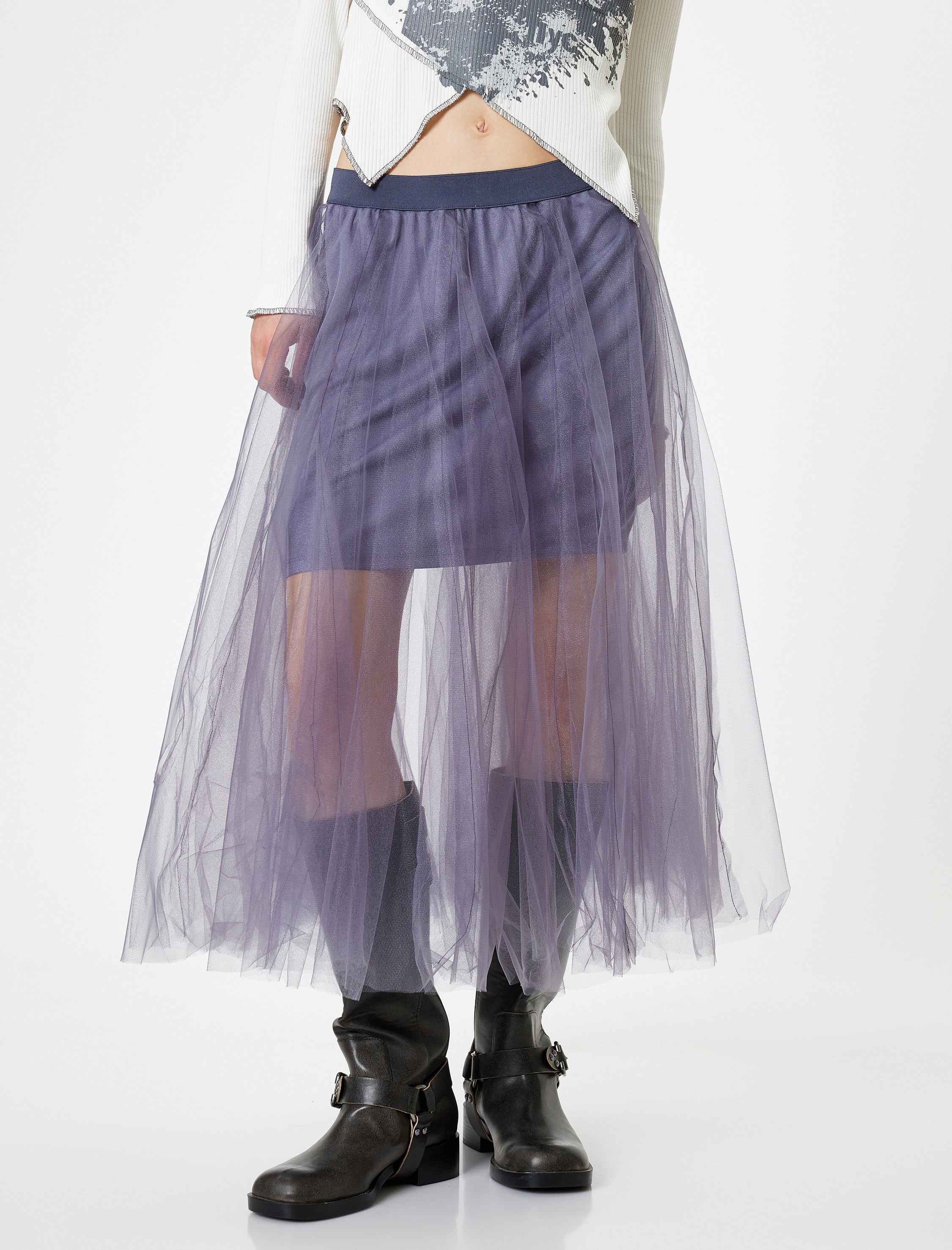   Midi Tütü Etek A Kesim Simli Beli Lastikli