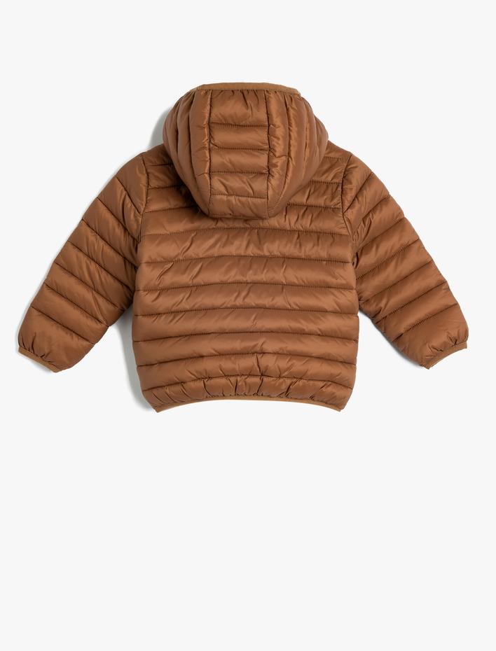 Erkek Bebek Şişme Mont Kapşonlu Cepli Fermuarlı