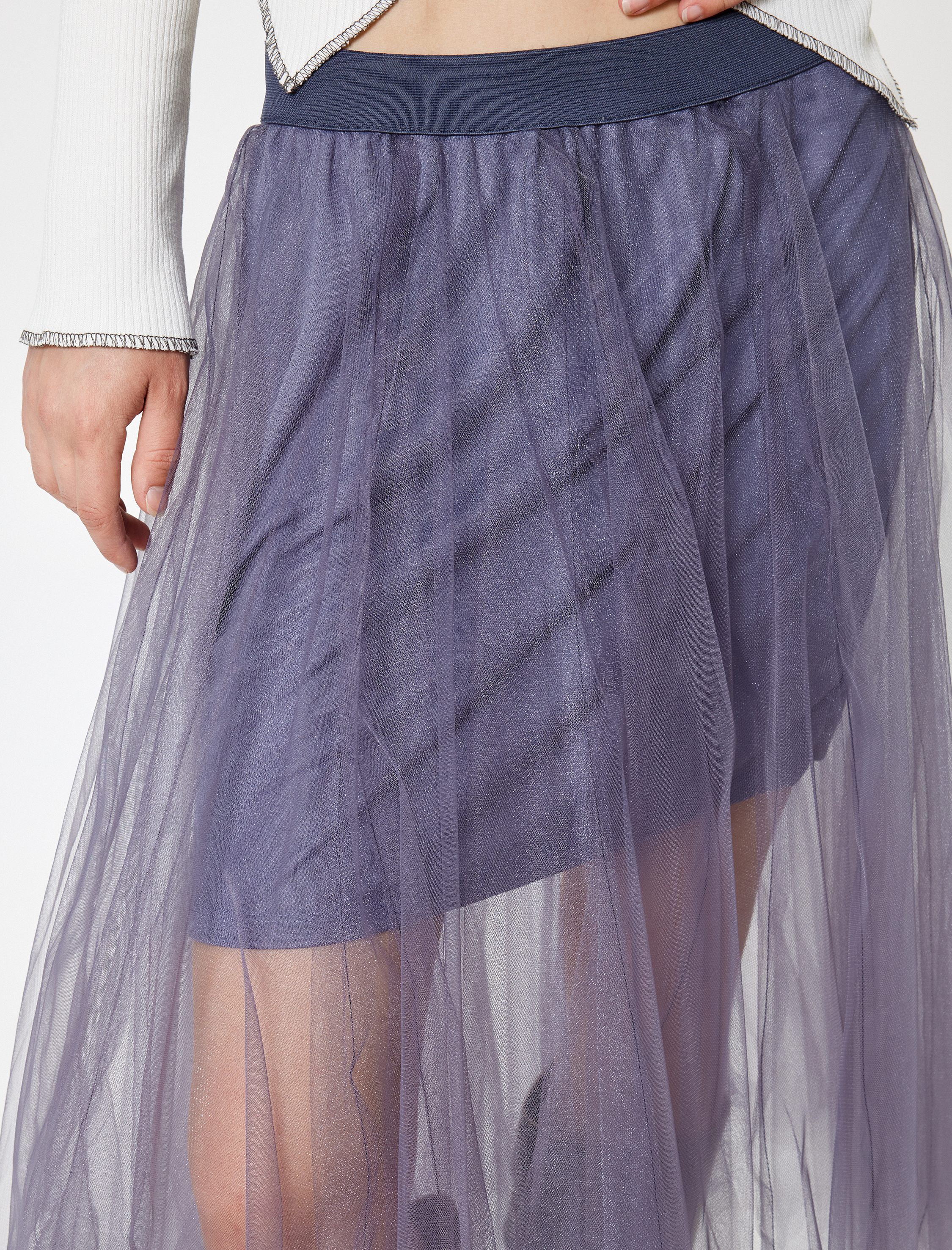   Midi Tütü Etek A Kesim Simli Beli Lastikli