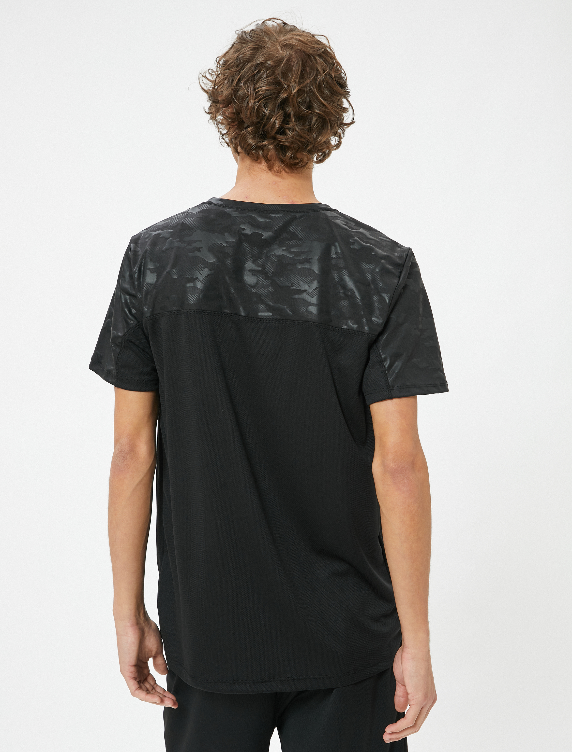   Slogan Baskılı Kamuflaj Detaylı Bisiklet Yaka Kısa Kollu Spor Tişört