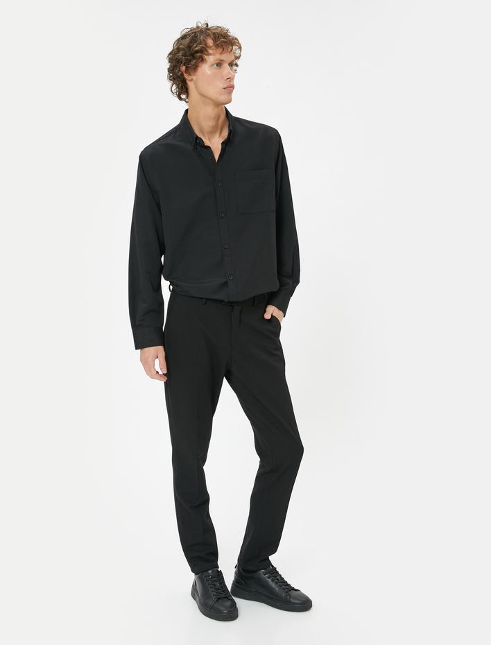  Oxford Gömlek Uzun Kollu Cep Detaylı Pamuk Karışımlı Regular Fit