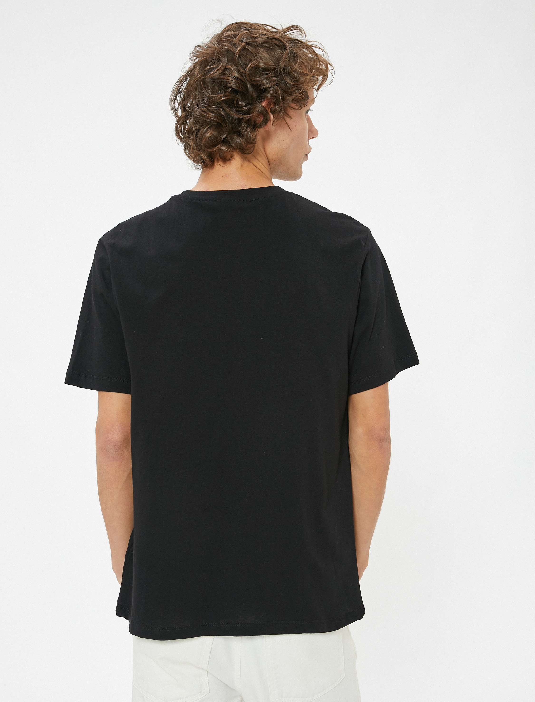   Kısa Kollu Bisiklet Yaka Pamuklu Baskılı Tişört