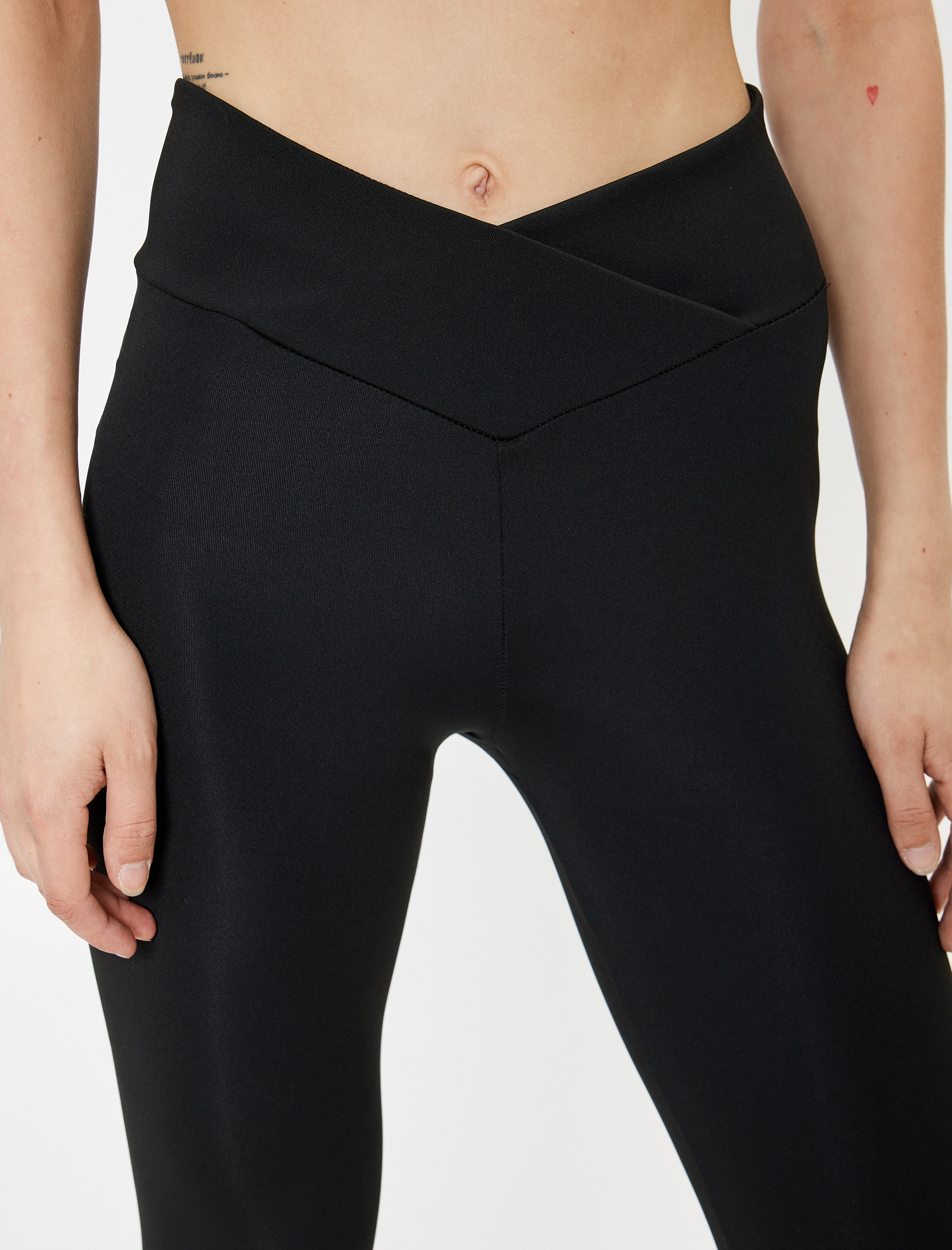   Spor Tayt Bel Detaylı Slim Fit Bilek Boy Yüksek Bel İnterlok