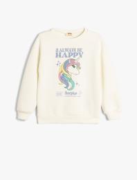 Unicorn Sweatshirt Uzun Kollu Bisiklet Yaka Şardonlu Pamuklu