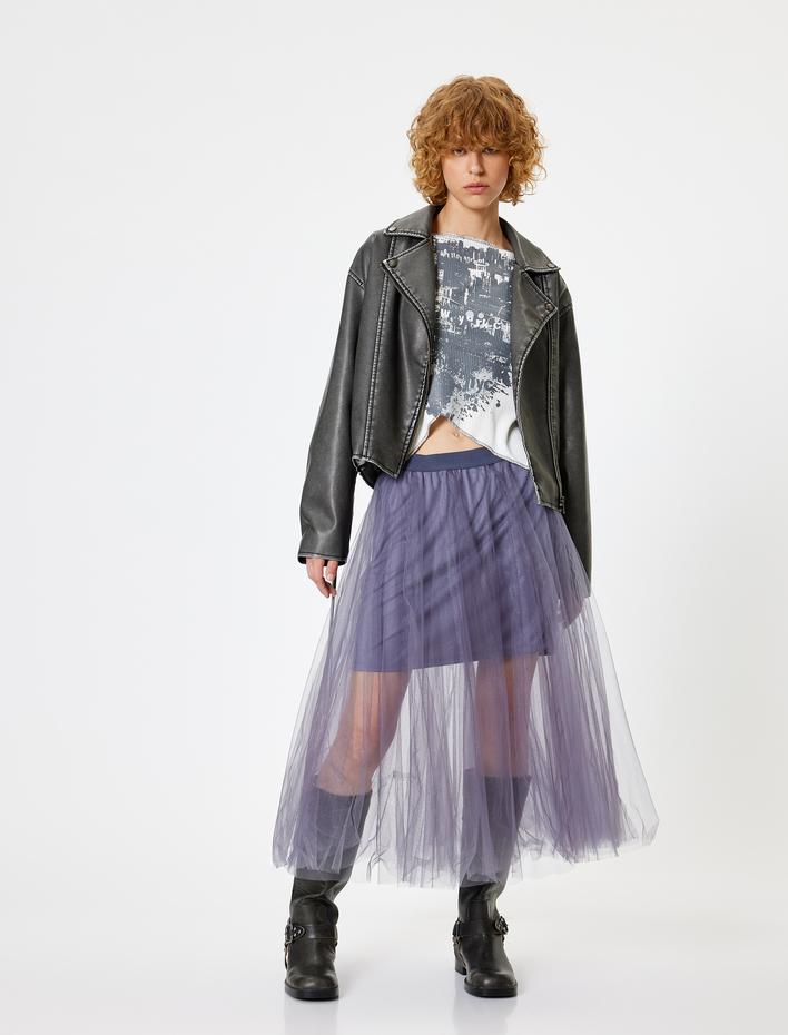  Midi Tütü Etek A Kesim Simli Beli Lastikli