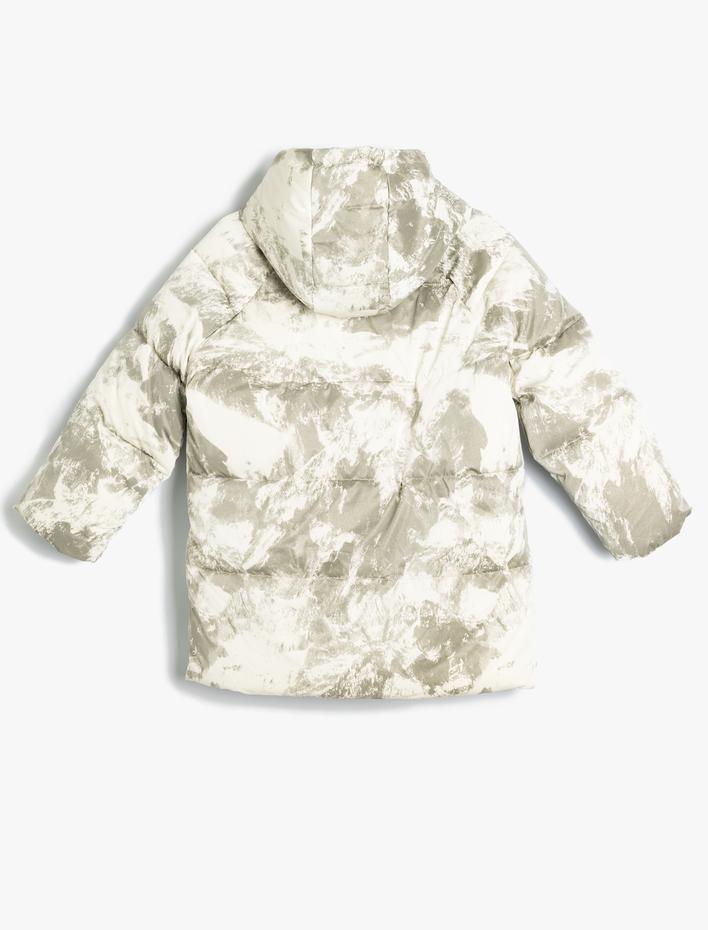 Erkek Çocuk Fermuarlı Cep Detaylı Kapşonlu Uzun Şişme Mont