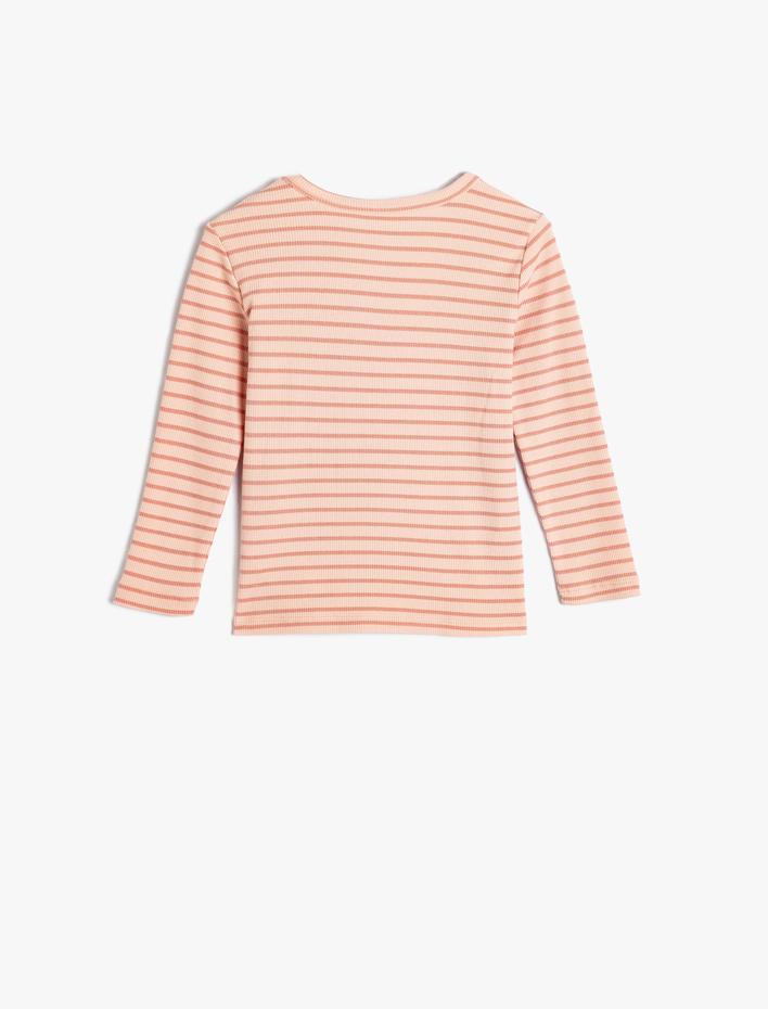 Kız Bebek Tişört Uzun Kollu Bisiklet Yaka Ribanalı Pamuklu