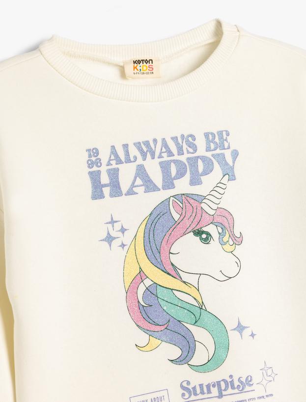 Unicorn Sweatshirt Uzun Kollu Bisiklet Yaka Şardonlu Pamuklu_2