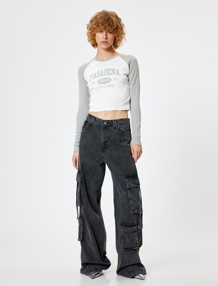  Uzun Kollu Tişört Kaşkorse Kolej Baskılı Bisiklet Yaka Slim Fit