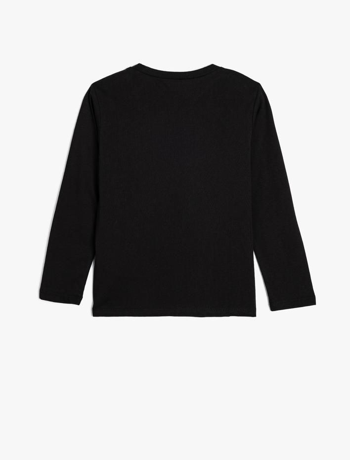 Kız Çocuk Tişört Kelebek Baskılı Uzun Kollu Bisiklet Yaka Pamuklu