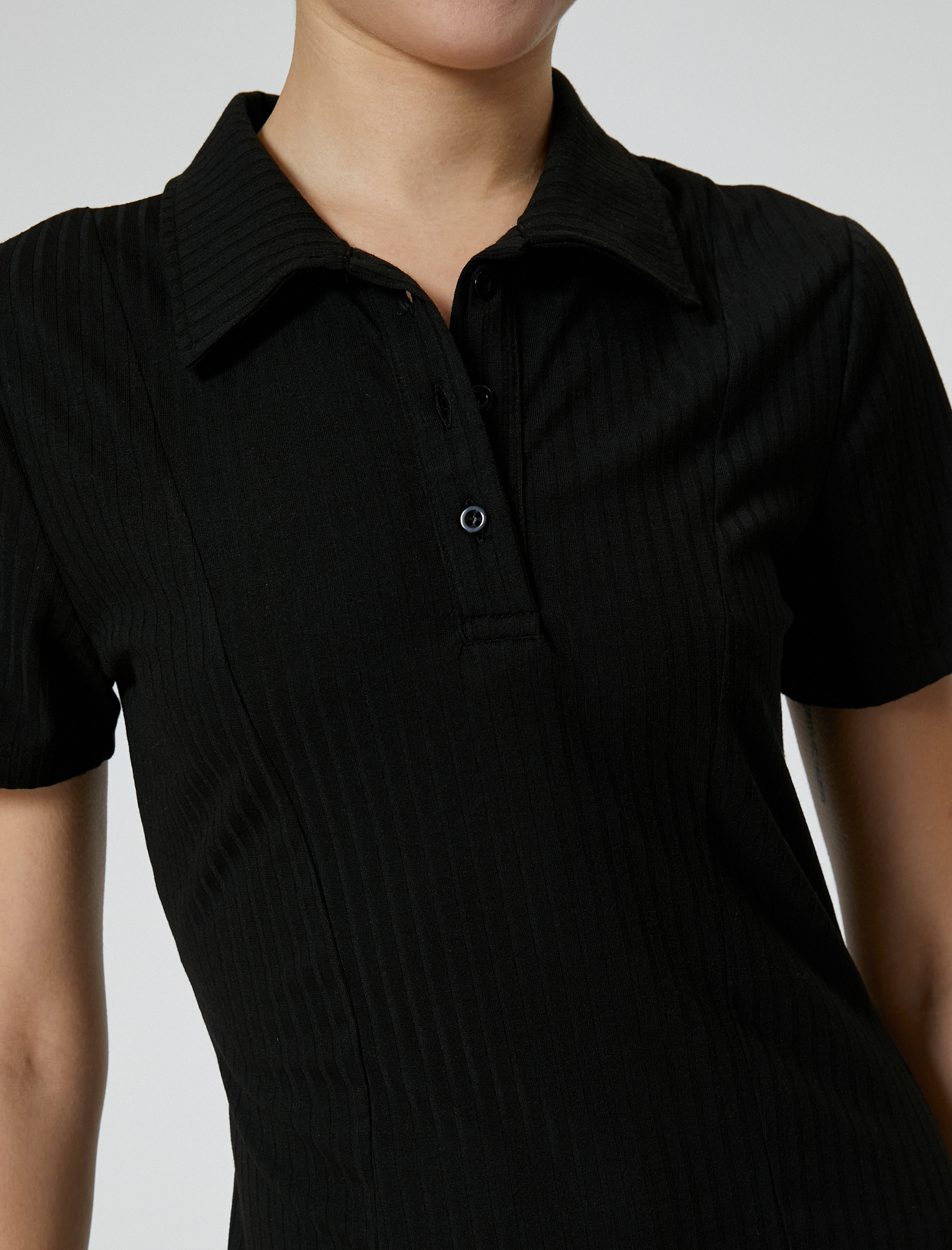 Polo Yaka Mini Elbise A Kesim Kısa Kollu Ribanalı