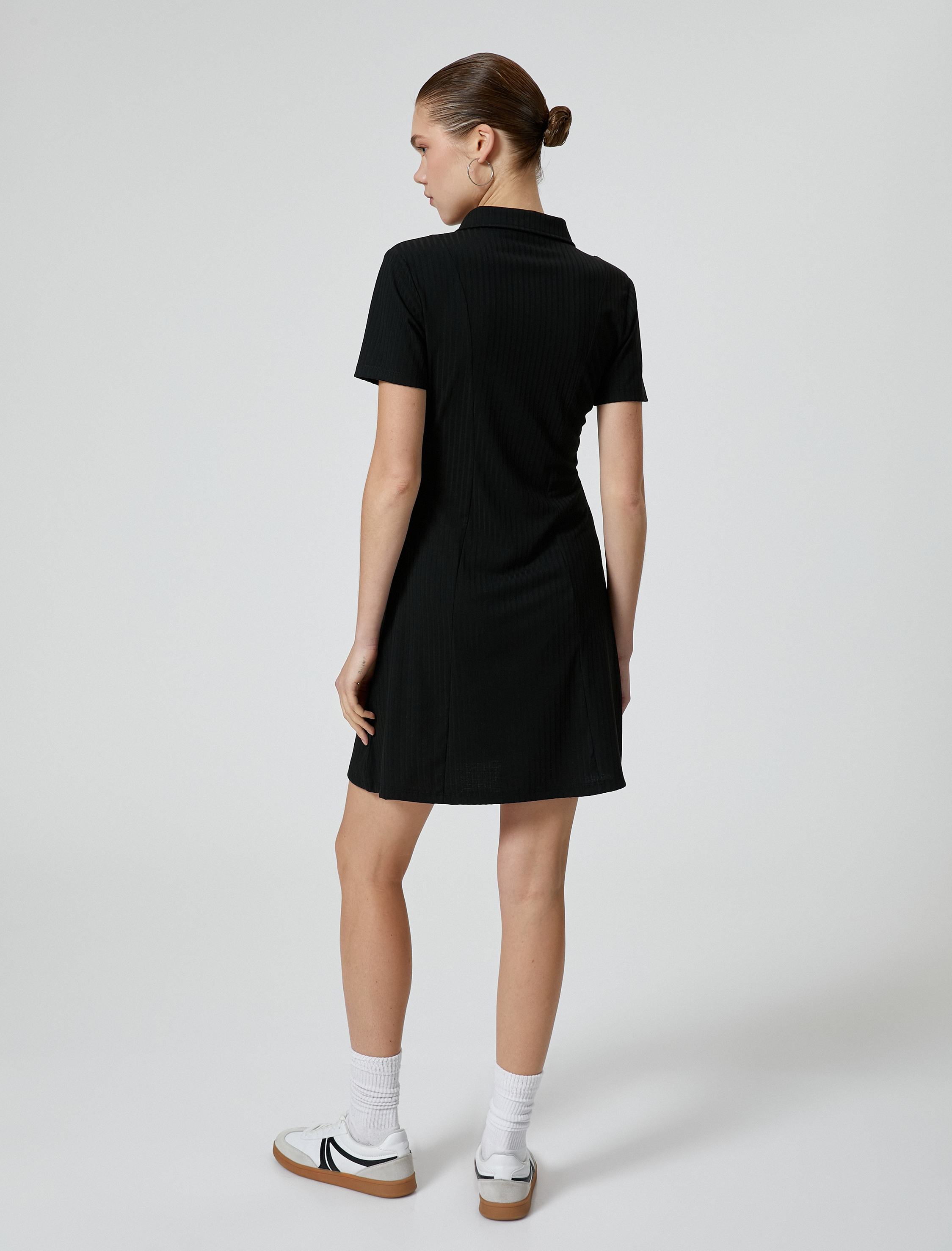 Polo Yaka Mini Elbise A Kesim Kısa Kollu Ribanalı