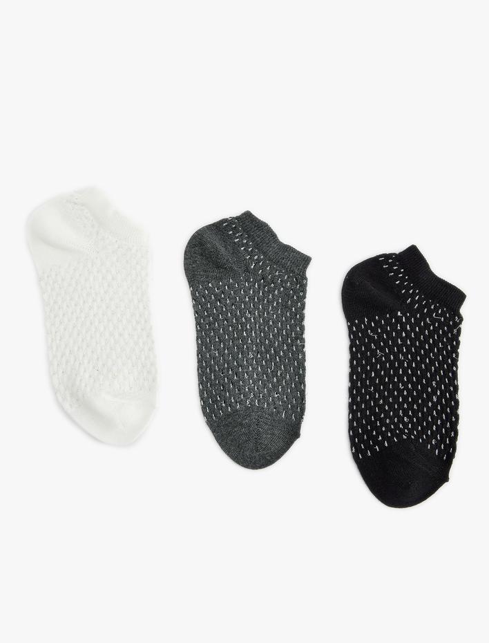 Kadın 3'lü Patik Çorap Seti Dokulu Çok Renkli