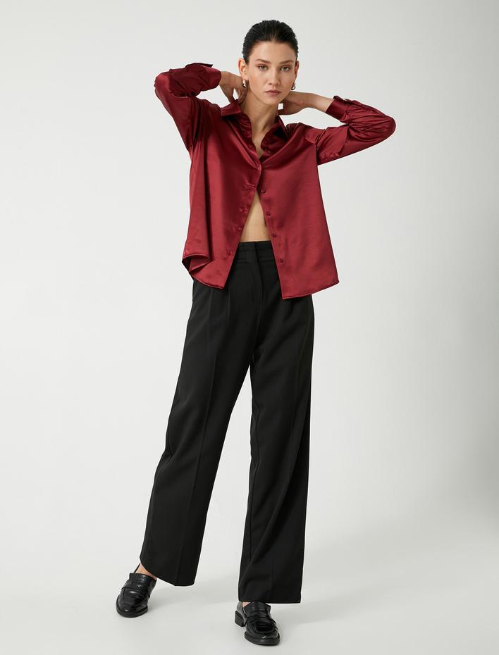  Saten Gömlek Uzun Kollu Klasik Yaka