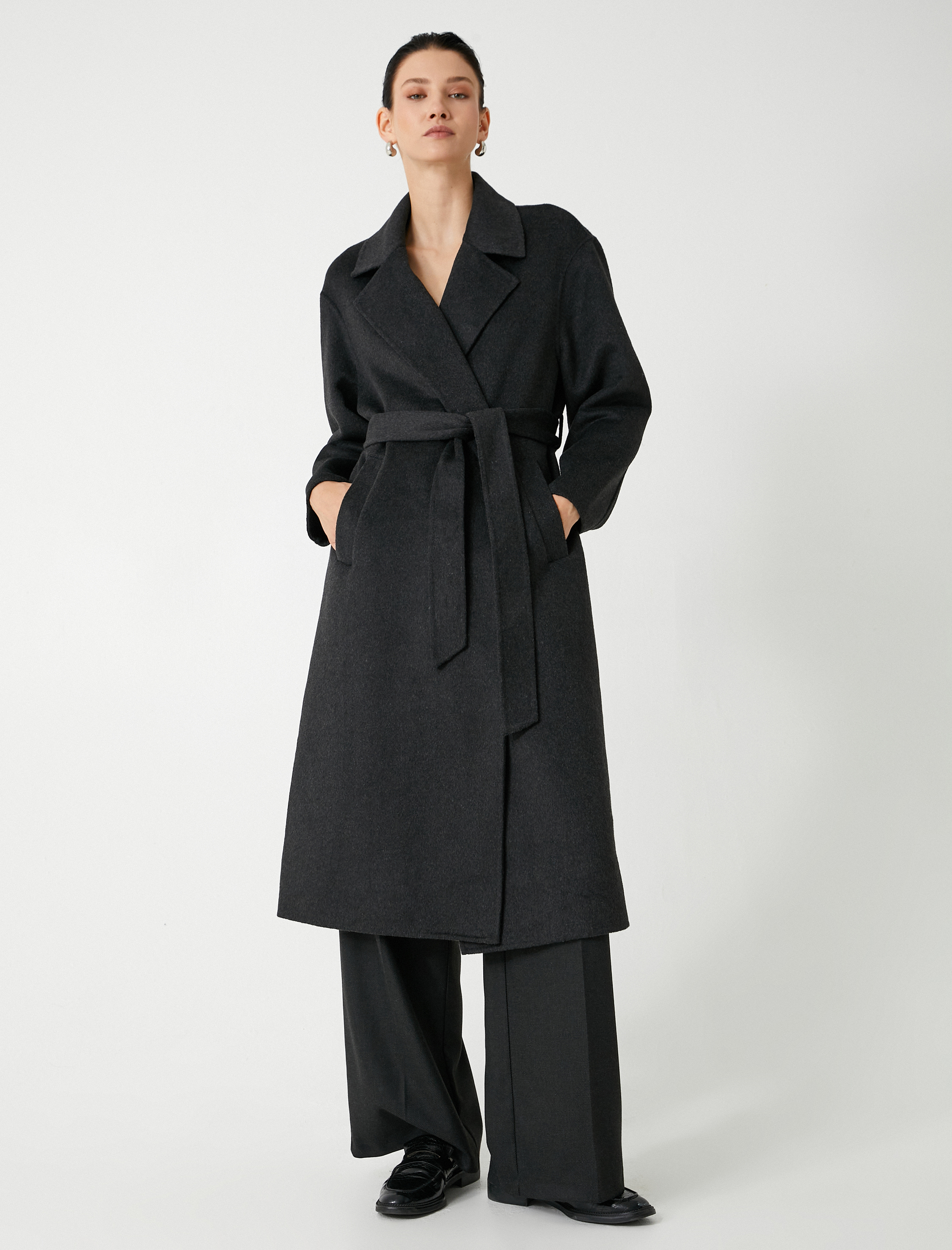   Uzun Kaşe Kaban Kemerli Cepli