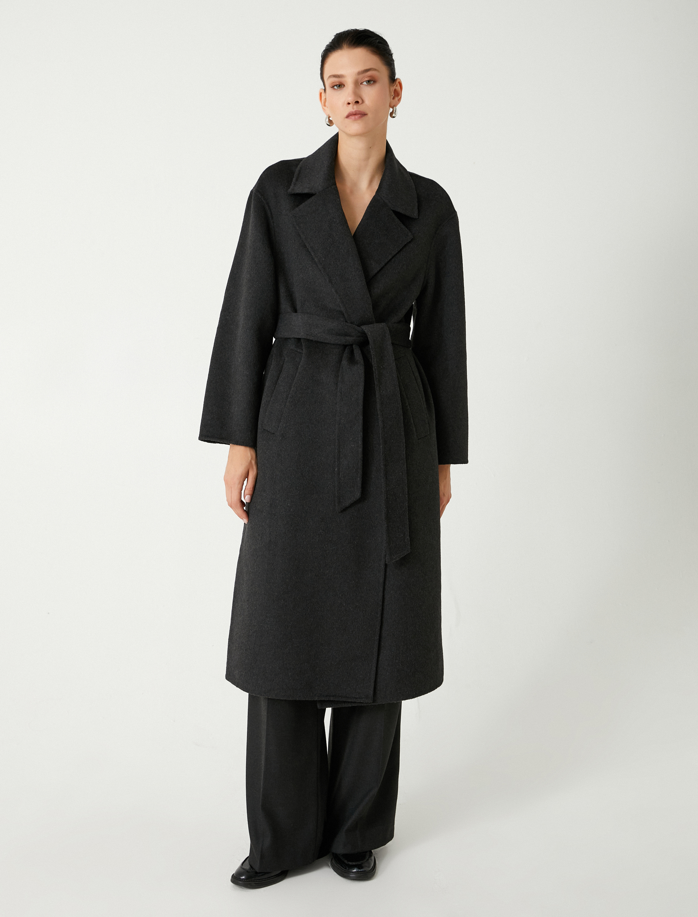   Uzun Kaşe Kaban Kemerli Cepli