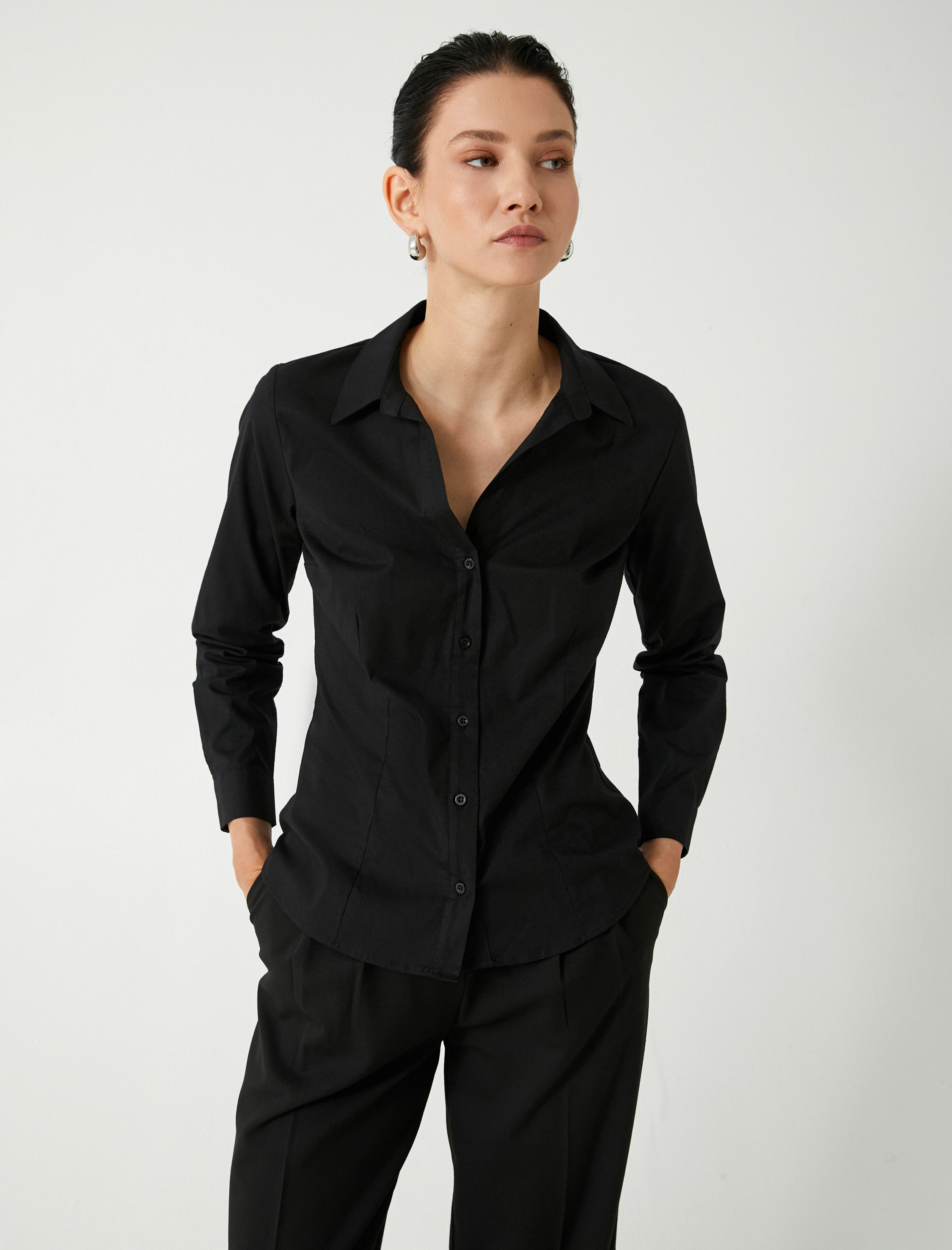   Slim Fit Gömlek Uzun Kollu Klasik Yaka Pamuklu