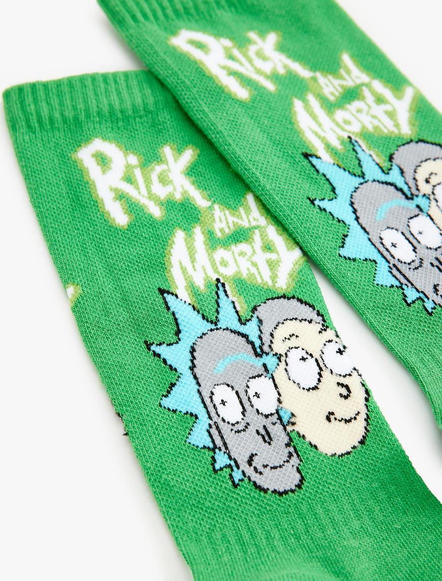  Erkek Rick and Morty Soket Çorap Lisanslı Pamuk Karışımlı