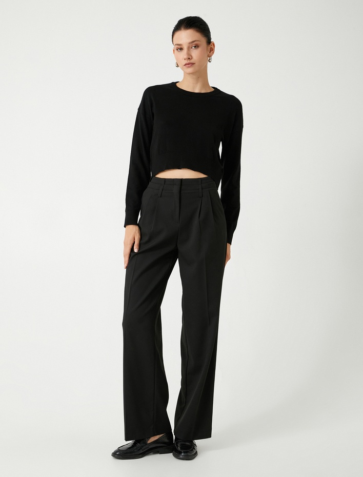  Bisiklet Yaka Sweatshirt Uzun Kollu Viskon Kumaş Karışımlı