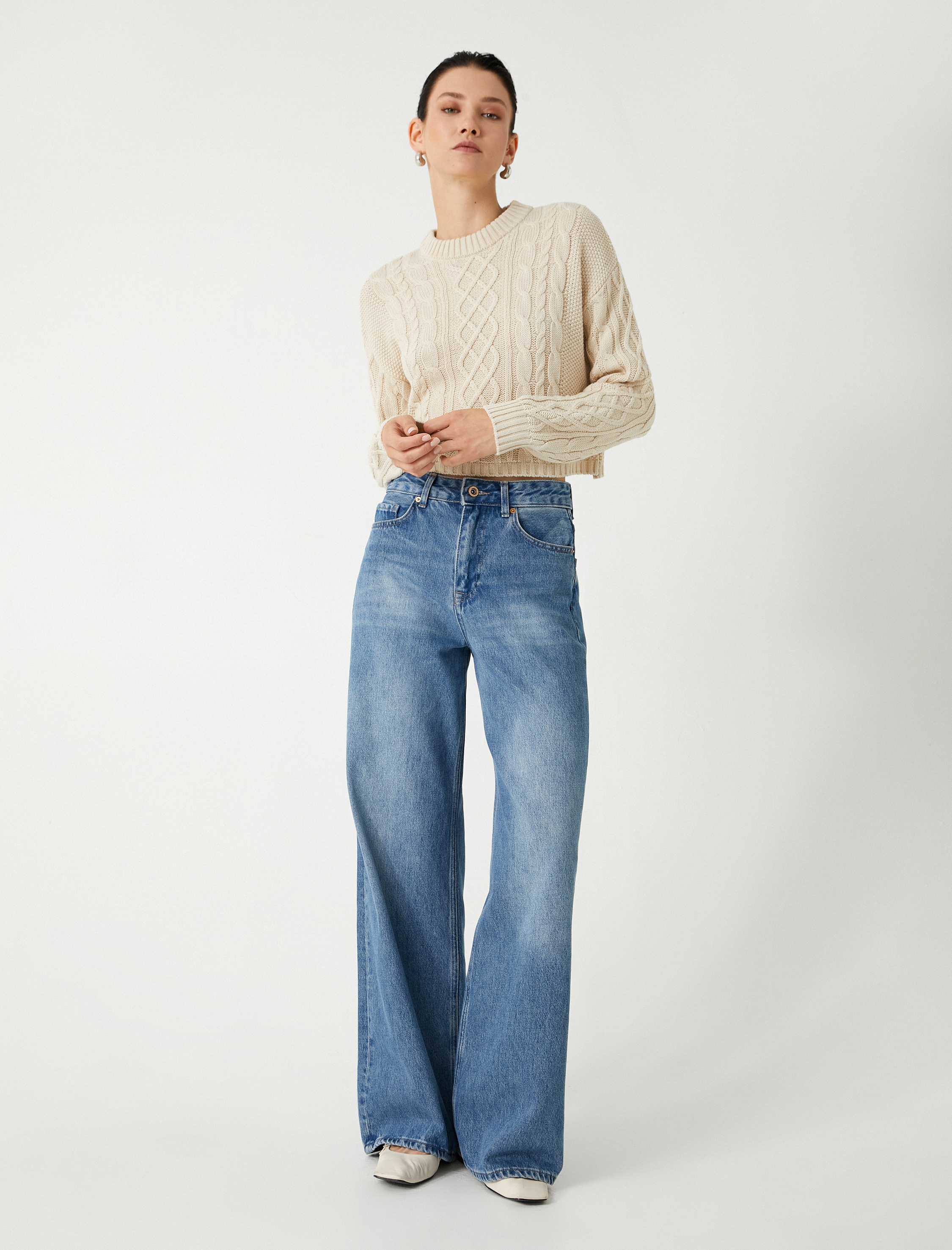   Saç Örgü Triko Kazak Bisiklet Yaka Uzun Kollu