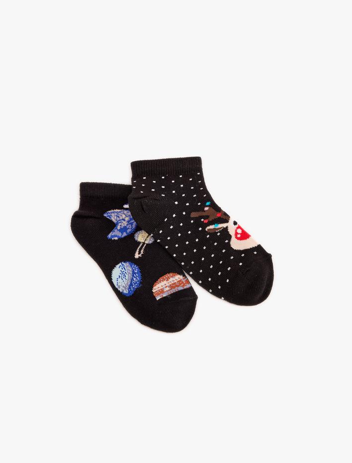 Erkek Çocuk 2'li Çorap Seti Geyik Desenli Pamuklu